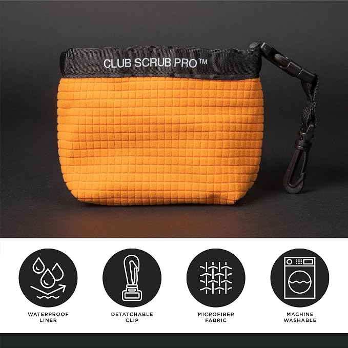 Club Scrub Golf Club and Golf Ball Cleaning Bag, Waterproof Clean Face Technology Liner, Detachable Clip, Machine Washable, Cleans Club Grooves, Dry Exterior (Neoprene or Microfiber Option Available)