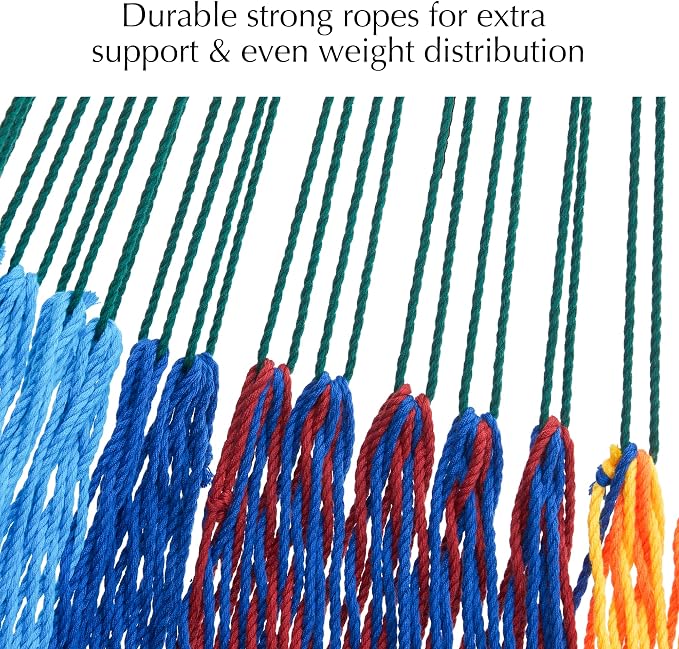 PNAEUT Handwoven Mayan Hammocks for Outside, Handwoven Thick Soft Rope Double Hammocks for Outdoor Indoor, Max 600 lbs Capacity, Tree Straps, Carabiners & Carrying Bag Included (Tropical, X-Large)