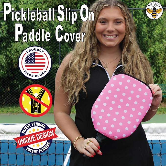 BeeJos Women's Polka Dot Collections: Premium Slip-On Pickleball Paddle Cover-Fits Standard Size Paddles-Zipperless (Paddle not Included) 6 Color Variations