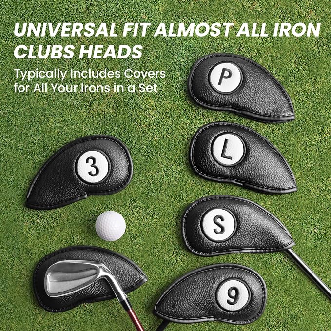 FINGER TEN Magnetic Golf Iron Headcovers Value 11 Pack, Durable PU Leather with Embroidered Numbers for Easy Identification, Multiple Colors Available Fits Most Iron Clubs