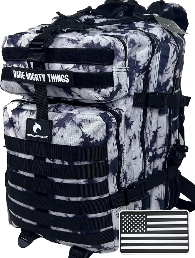 AMERICANPHOENIX 45L Elite Tactical Backpack | 3X Stronger Work & Military Backpack | Water Resistant and Heavy Duty | 3 Day MOLLE Bug Out Bag (Black Ice)