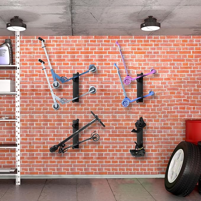 Scooter Wall Mount - Storage Rack Garage for 2 Scooter Hanger Holder for Adult/Toddler/Kids/Trick