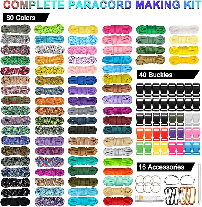 WEREWOLVES 80 Colors Paracord Cord, 550 Paracord Bracelet Crafting Combo Kits with Instruction - Multifunction Paracord Ropes, 10 Feet Each Parachute Cord for DIY Manual Braiding Supplies