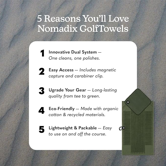 Nomadix Golf Towel Set – Premium Microfiber Golf Towels for Clubs & Balls – Ultra Absorbent, Quick Dry, Sand Resistant – Durable Waffle Weave Golf Cleaning Towel with Clip (Fairway Grass Green)