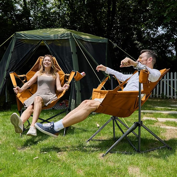Timber Ridge Hammock Camping Chair with Adjustable Backrest, Heavy Duty Folding Hammock Chair Supports 300lbs, Portable Hammock Chair for Camping, Travelling and Patio, Orange