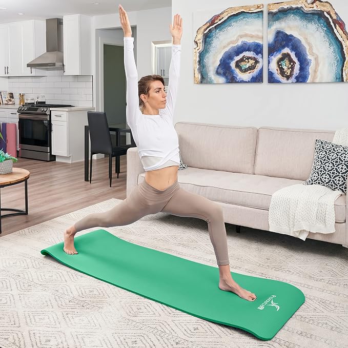 ProsourceFit Extra Thick Yoga and Pilates Mat 1/2” (13mm) or 1" (25mm), 71-inch Long High Density Exercise Mat with Comfort Foam and Carrying Strap