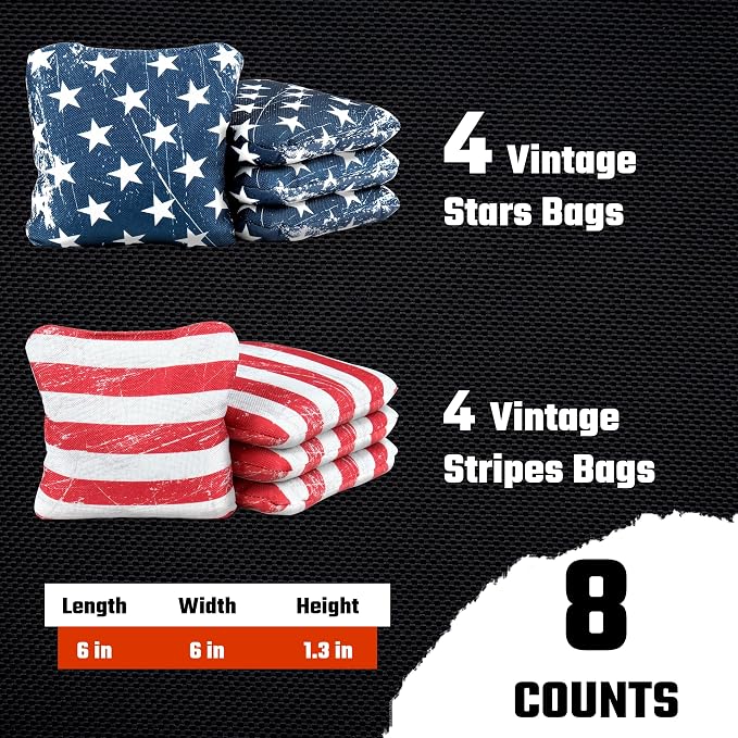 Professional Cornhole Bags Set of 8 - Dual Sided Stick & Slide (Suede/Woven) - Premium Resin Filled Regulation Weight & Size (6x6, 16oz) - Double Stitched Reinforced Seams with Carry Tote