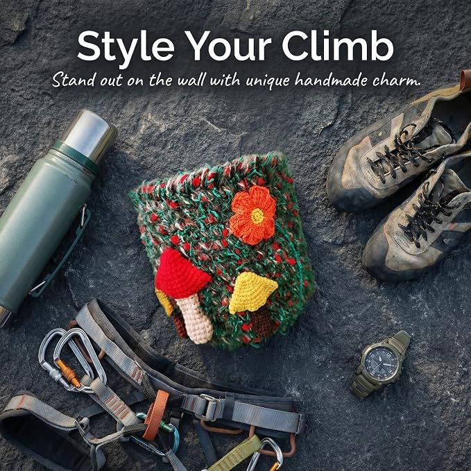 Handmade Crochet Rock Climbing Chalk Bag, Fun Plush Animal Chalk Pouch with Drawstring, Adjustable Waist Belt for Indoor Outdoor Bouldering Sport Climbing