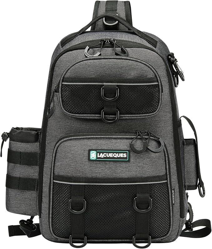 22L Wading Fishing Tackle Sling Bag, Holds 3x 3700 Boxes, Grey | Hands Free Lure Casting, Large Crossbody Shoulder Backpack with Rod Holder, Water Bottle Holder, 12 Heavy Duty D Rings