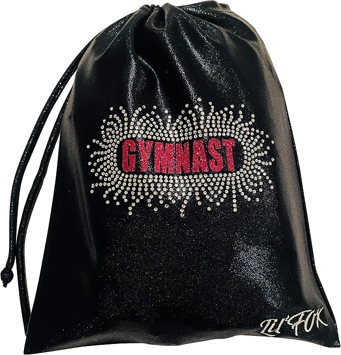 LIL'FOX 8"x10" Drawstring Gymnastics SMALL GRIP BAG 26x20cm - Lightweight Bag for Personal Equipment - Shiny Foil Rhinestones