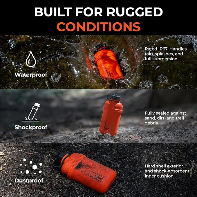 ELECOM NESTOUT Rugged Power Bank, 10000mAh Outdoor Battery Charger, 20W USB-C Fast Charging PD, Waterproof IP67, Durable Shockproof, Battery Pack for iPhone Hiking Travel Camping (Orange, 10000mAh)