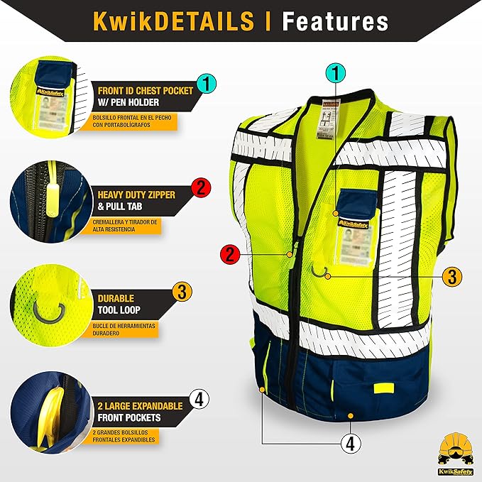 KwikSafety - SHERIFF & SPECIALIST Safety Vest [Multi-Use Pockets] Class 2 & Class 3 Hi Vis ANSI OSHA Safety Vest for Men