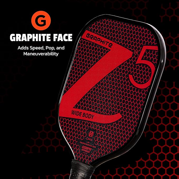 Onix Graphite MOD Z5 Carbon Fiber Pickleball Paddle with Wide-Body Shape. Honeycomb Core, Graphite Face & Cushion Comfort Pickleball Paddle Grip