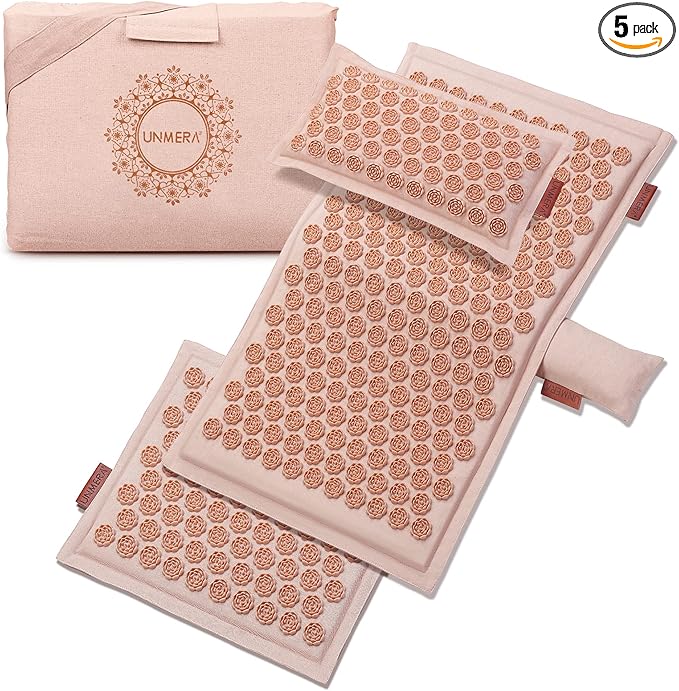 UNMERA Acupressure Mat and Pillow Set,Natural Premium Linen & Coconut Fiber Filling,for Back/Neck Pain Relief, Sciatic, Headache and Muscle Relaxation, Comes with Carrying Bag