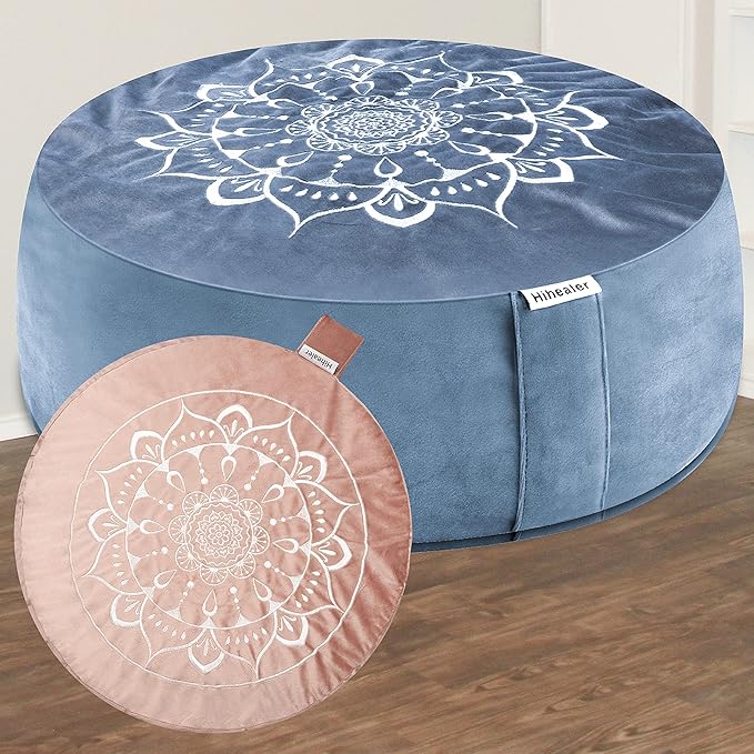 Hihealer Meditation Cushion, Traditional Tibetan Meditation Pillow Velvet Cover - Large Floor Cushion Seating for Adults - Yoga Buckwheat Bolster for Women、Moms