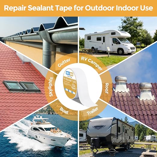 CircleRoad RV Roof Tape White, 2 Inch X 50 Feet RV Repair Sealant Tape, Stop Camper Roof Leaks, UV-Resistant, Weatherproof and Reliable for Camper, Trailer, Boat (2In-50FT)