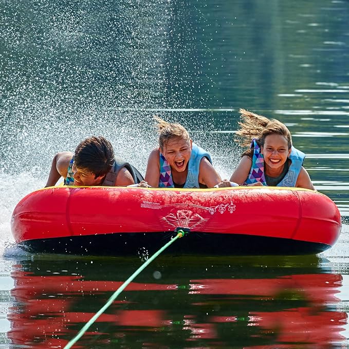 Rave Sports Diablo III Boat Towable Tube - Inflatable Boating Tube for 1-3 Riders - Heavy-Duty Water Tube for Boats to Pull - Water Sports Towable with Quick Connector