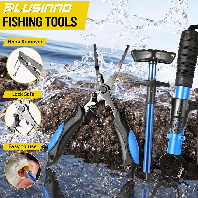 PLUSINNO Fishing Backpack with Tackle Boxes,Fishing Gear,42L Waterproof tackle Backpack with Rod Holders,Lures,Tools,Pliers & Accessories, Fishing Gifts for Men