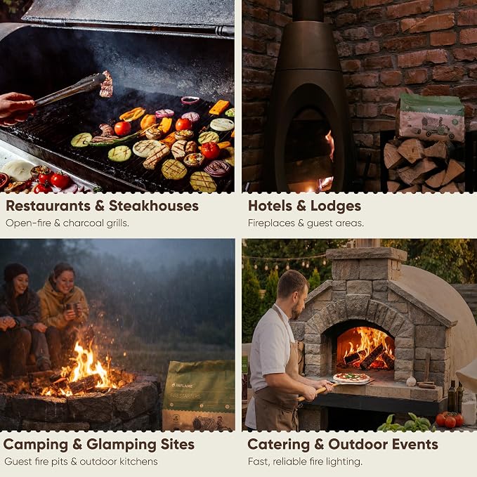 Inflame Fire Starters 800 pcs - Fire Starters for Campfires, Charcoal, Grill, BBQ, Fireplace, Chimney, Woodstove - Waterproof, Weather-Resistant - Natural Wood Starters