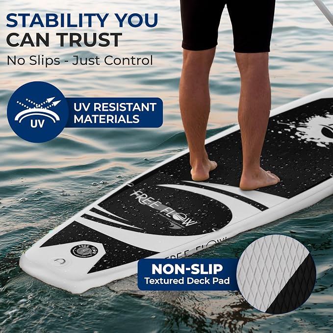 SereneLife 10’6" Inflatable Stand Up Paddle Board with Premium SUP Accessories - Wide Stable Design with Non-Slip EVA Deck Pad, for Youth and Adults, 350 lbs. Capacity