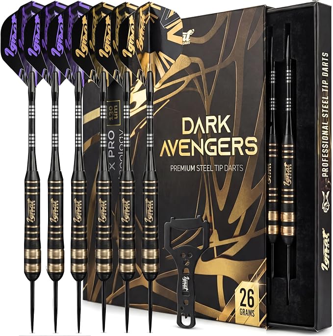 IgnatGames Steel Tip Dart Set - Brass Barrels with Tempered Steel Points, Aluminum Shafts, 16 GlideXPro Flights (Standard No. 2 + Slim), Accessories, Giftable Case