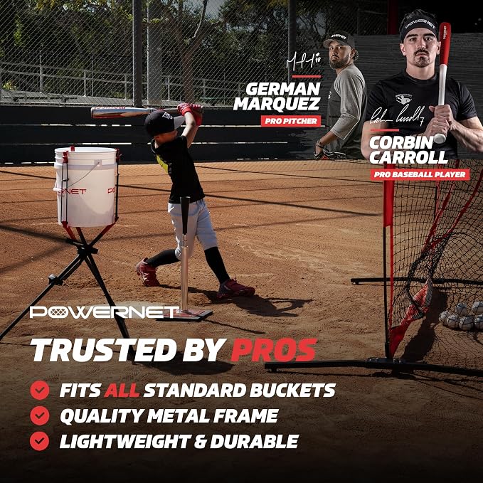 PowerNet Baseball Softball Portable Ball Caddy, Holds Bucket of Baseballs, Softballs, Tennis Balls, Use During Batting Practice Training and Drills