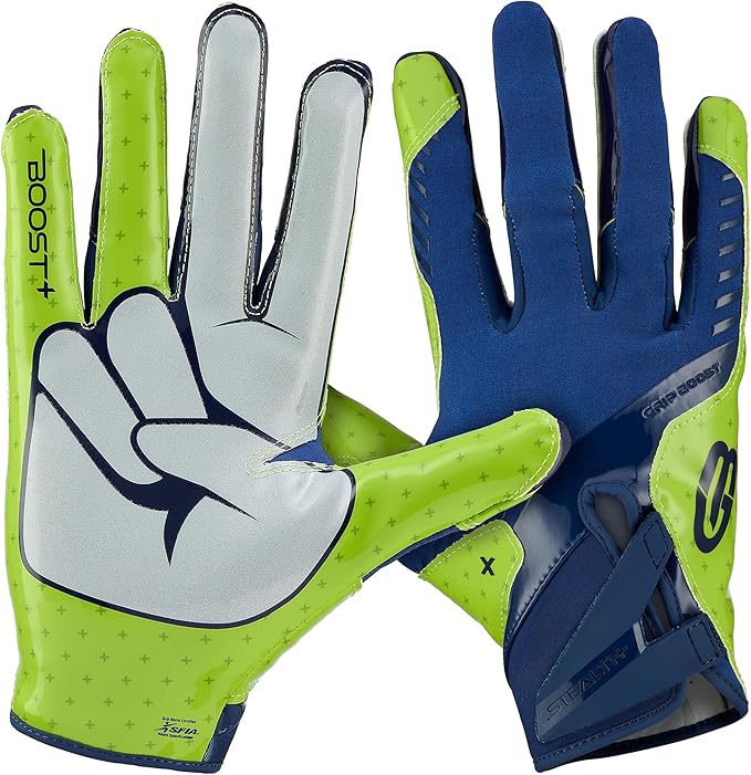 Grip Boost Football Gloves - Peace Stealth 6.0 Boost Plus Sticky Technology - Adult and Youth Football Gloves for Wide Receiver - Men's and Boys Sizes