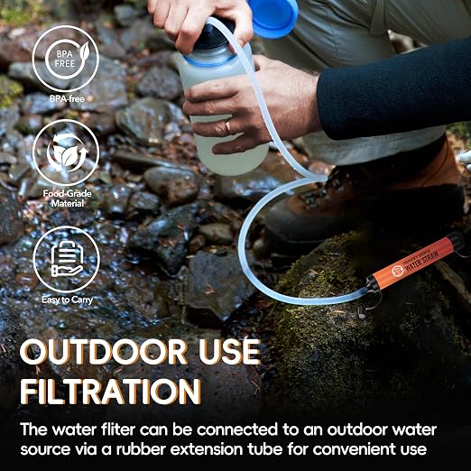 Emergency Water Filter Straw, Personal Survival Water Filtration System, Water Purifier, Outdoor Survival Gear and Equipment for Hiking Camping Accessories Cycling Fishing Preparedness (3PCS)