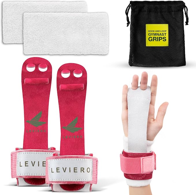 Gymnastics Grips Set Narrow Nippers, Grips for Gymnastics Girls, Dowel Grips with Soft Leather, Hook and Loop Wrist Straps, and Adjustable Finger Holes, for All Ages