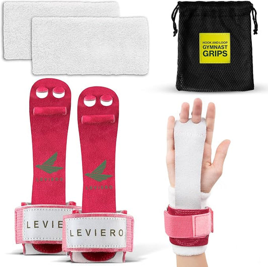 Gymnastics Grips Set Narrow Nippers, Grips for Gymnastics Girls, Dowel Grips with Soft Leather, Hook and Loop Wrist Straps, and Adjustable Finger Holes, for All Ages