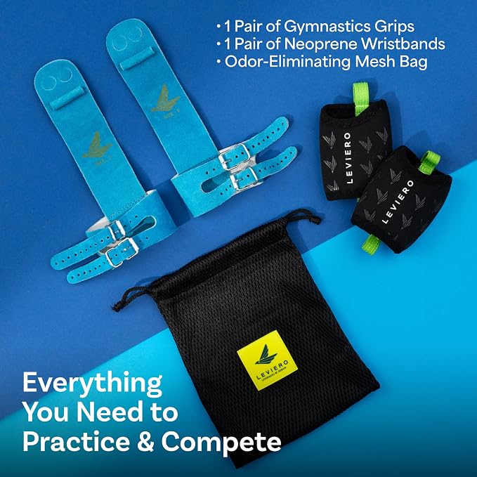 Gymnastics Grips Set, Grips for Gymnastics Girls, Dowel Grips with Soft Leather, Double Buckle Wrist Closure, and Adjustable Finger Holes, for All Ages