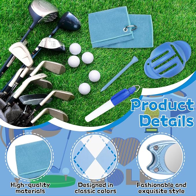 Golf Accessories Kit Golf Club Cleaning Kit Club Groove Cleaner Brush Divot Repair Tool Golf Towel with Clip Ball Bag with Hook Ball Alignment Kit Marking Pen Golf Gift Set Women