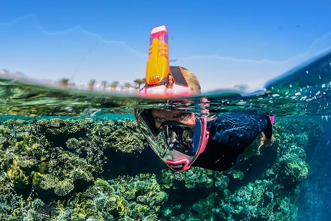 OCEAN REEF - Aria QR + Quick Release Snorkeling Mask - Full Face Snorkeling Mask - 180 Degree Underwater Vision - 8 Colours and 4 Sizes