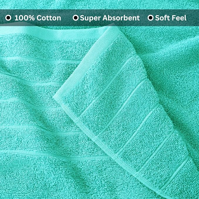 Casa Platino 100% Cotton Bath Towels Set of 4 (30"x60") - Ring Spun Mercerized Cotton Bathroom Towel Set - Quick Dry, Soft & Absorbent Large Bath Towels - Holds Well After Multiple Washes - Aqua Sky