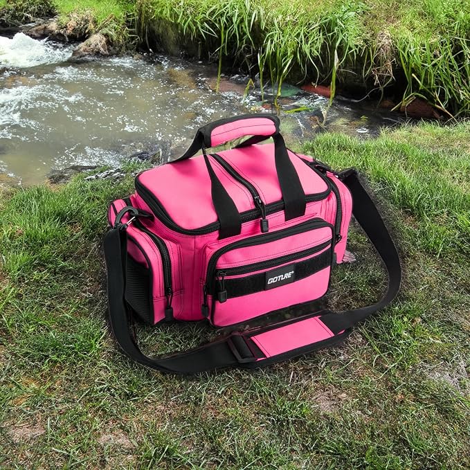 Goture Fishing Tackle Bag, 600D Water-Resistant Soft Side Crossbody Sling Bag for Women,Small Gear Storage Tactical Bags for Saltwater & Freshwater,Fits 4 3600 Tackle Boxes (Not Included)