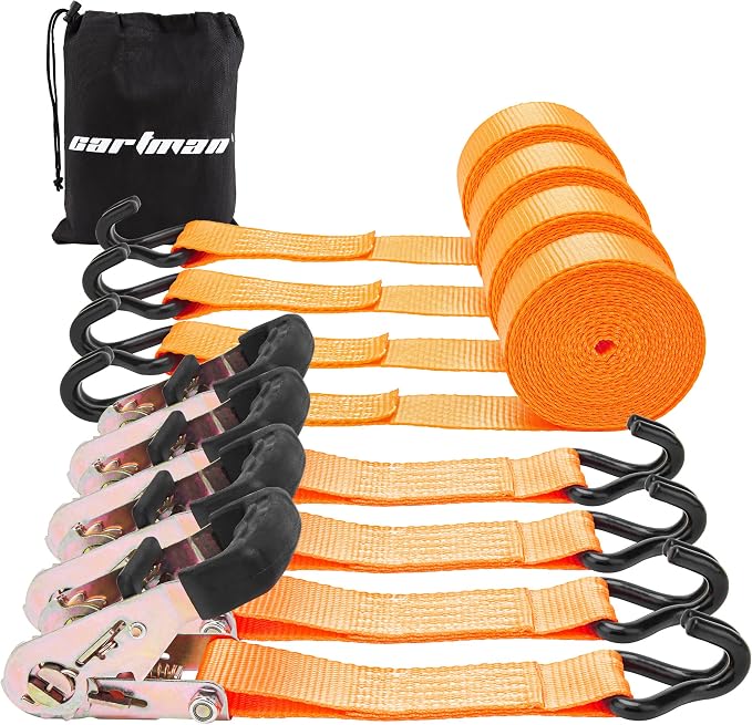 Cartman 1,5" x 15' Padded Ratchet Tie Down 3000Lbs Capacity (4pk) Orange