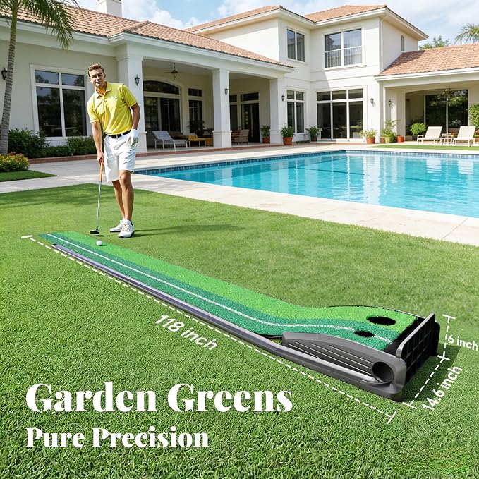 Putting Green IndoorIndoor,Golf Putting mat with an Automatic Ball Return System; Easy to Assemble and Comes with 3 Practice Balls—Perfect for use in Offices and Game Rooms—a Premium Gift for Clients