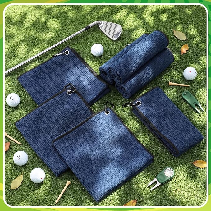 Batiyeer Golf Towels Bulk for Bags 16'' x 24'' Microfiber Waffle Pattern Golf Towels Trifold with Clip for Hiking,Tournament, Yoga