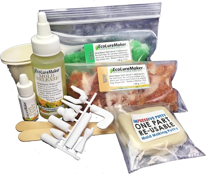 EcoLureMaker Soft Bait Fishing Lure Making Kit DIY Kit with Reusable Mold, Soft Plastic, Pigments & Instructions – Make Your Own Bass, Trout, Panfish & Saltwater Fishing Baits at Home