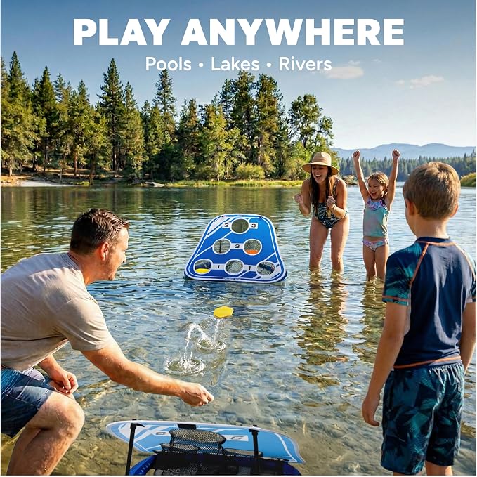 GoSports Splash Skip Floating Pool Cornhole Game – Stone Skipping Swimming Pool Game for Adults & Family – Water Cornhole Game for Pools & Lakes