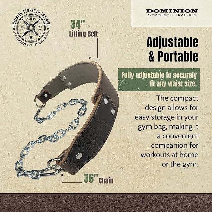 Heavy-Duty Leather Dip Belt with Steel Chain - Ultimate Accessory for Weighted Pullups, Dips, and Progressive Overload