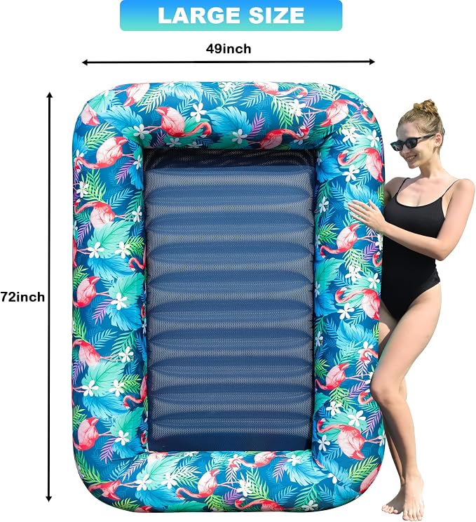 FindUWill Oversized Pool Float Lounge, 72" X 37" Extra Large Fabric-Covered Pool Floats for Adults, Inflatable Contour Lounger with Headrest Ultra-Comfort Cooling Pool Raft (XL, Monstera)