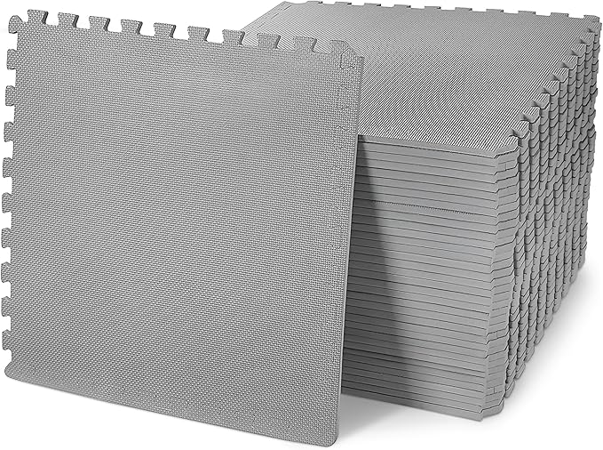 BalanceFrom Puzzle Exercise Mat 1/2" Thick, EVA Interlocking Foam Floor Tiles for Home Gym, Mat for Home Workout Equipment, Floor Padding for Kids, Gray, 24 in x 24 in x 1/2 in, 144 Sq Ft - 36 Tiles