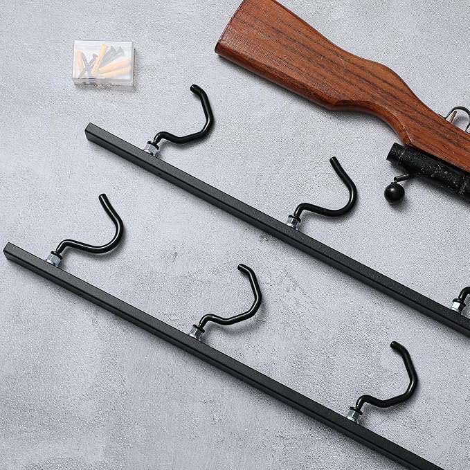 Zonon Gun Racks for Wall Holds up 5 Guns Adjustable Steel Gun Rack Wall Mount Rifle Shelf Display Stand for Indoor Securely Hold, Fishing Rod Pole Rack