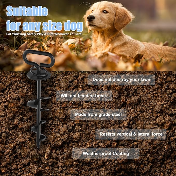 Eurmax USA Heavy Duty Dog Tie Out Stake, No-Tangle In Ground Anchor Runner for Large Dogs up to 210 Lbs - Perfect for Yard, Beach and Camping (Black)