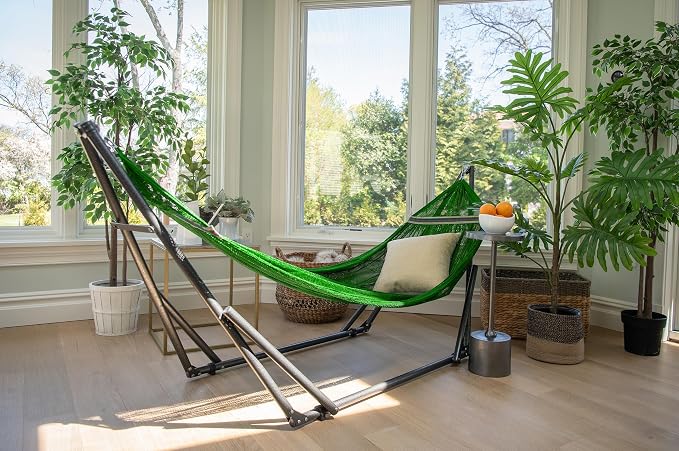 Best Home Fashion Portable Hammock with Collapsible Steel Stand, 600 lbs Capacity, No Tools Assembly, Carrying Bag Included, Perfect for Indoor Outdoor Backyard Patio Camping Beach, 2 Person, Green
