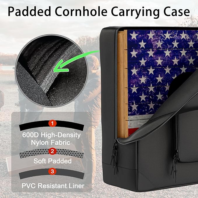 MUCITAGF Cornhole Carrying Case Fits 4' x 2' Regulation Size Board, Heavy-Duty 600D Cornhole Boards Bag with Protective Padded Foam and Extra Pockets for Cornhole Outdoor Games