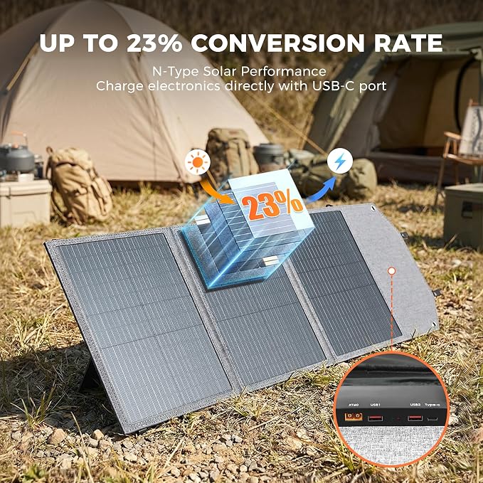 100W Portable Solar Panel for Power Station Generator, 19.8V Foldable Solar Cell with High-Efficiency Battery, IP65 Waterproof, Solar Charger for Outdoor Camping Van RV Emergency Power Supply
