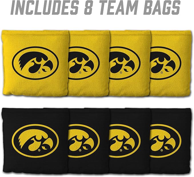 YouTheFan Officially-Licensed NCAA Set of 8 Cornhole Bags - All Weather Dual Sided Slide & Stop - Regulation Size with Carry case