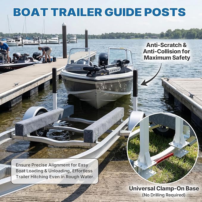 2pack Pontoon Boat Trailer Guides Poles Kits 17" Boat Trailer Guide Poles with Reflective Strip, Steel + UPVC Sleeve Heavy Duty Boat Trailer Parts & Accessories